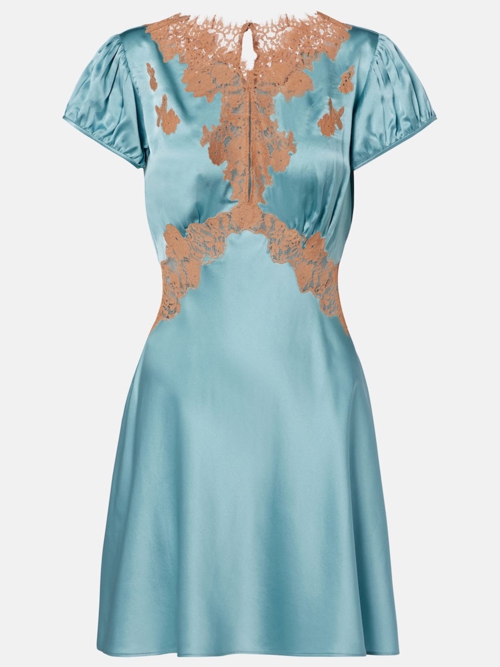 Doen Junia Silk Mini Dress with Lace Aquamarine